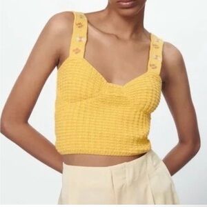 Zara Yellow Textured knitted Top